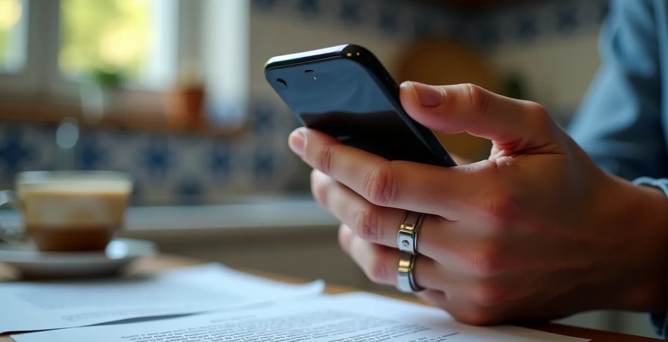 Manos españolas programando transferencia bancaria automática en aplicación móvil