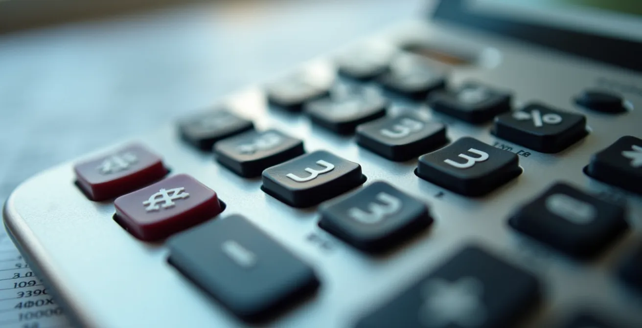 Calculadora y documentos financieros mostrando el cálculo del ratio de endeudamiento para hipoteca