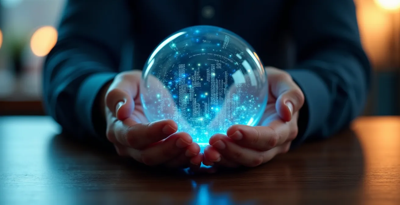 Primer plano de manos protegiendo datos digitales con efecto de escudo holográfico