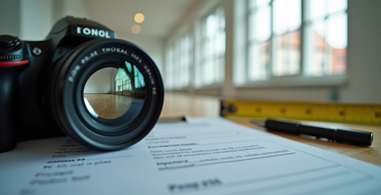 Inspección profesional de vivienda con cámara y documentación