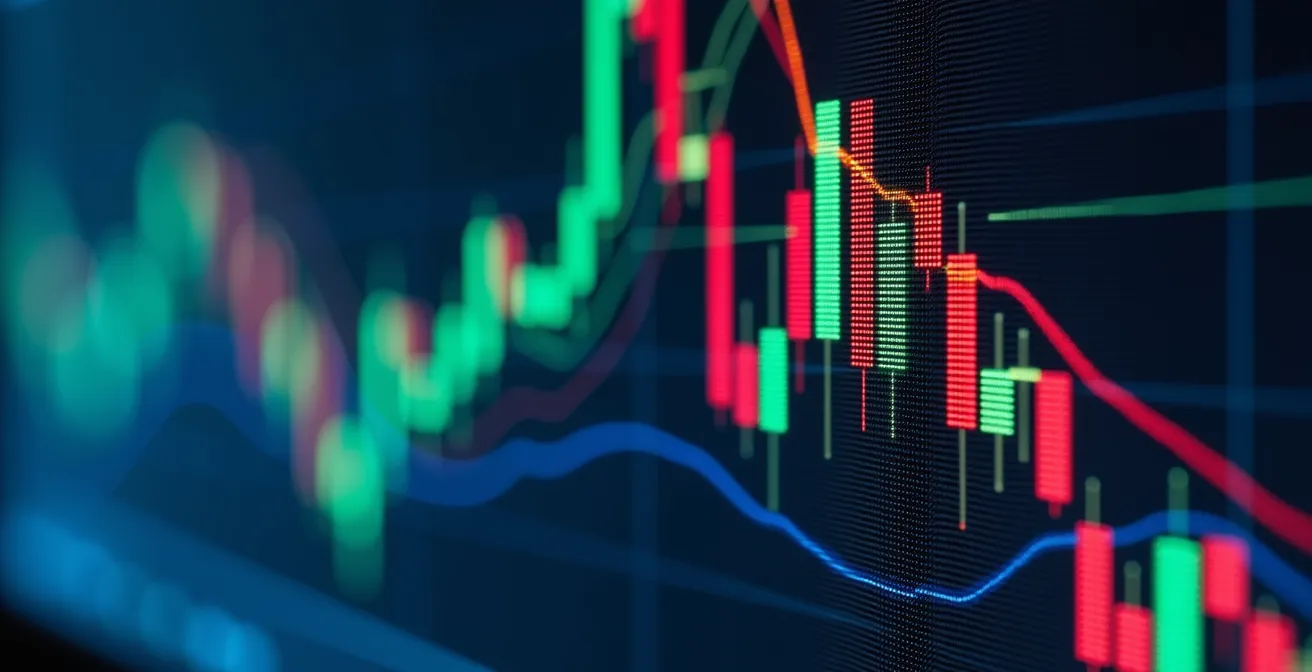 Vista macro de pantalla mostrando formación técnica con volumen decreciente