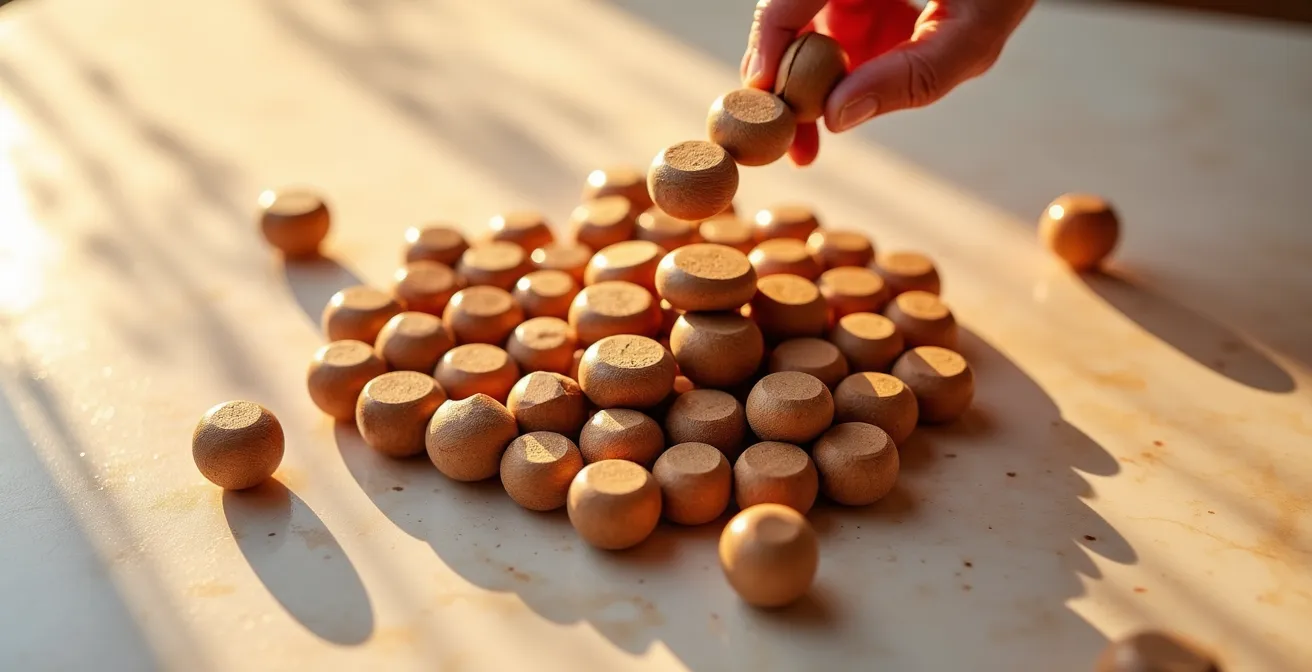 Visualización abstracta del proceso de distribución de acciones con elementos geométricos