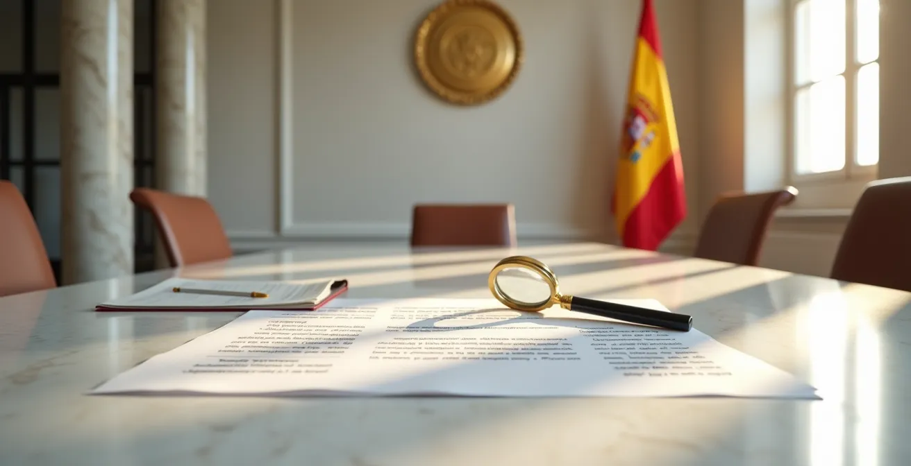 Inversor verificando documentación oficial con símbolos de seguridad y validación